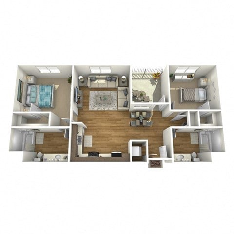 Floor plan for 2 beds, 2 baths, 1021 sqft